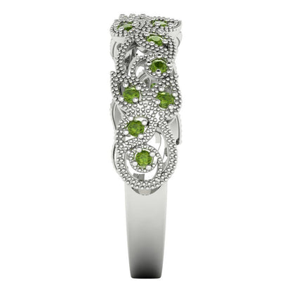 0.17 cttw Natural Peridot Round Cut White Gold Eternity Wedding Band