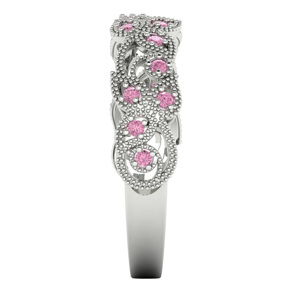 0.17 cttw Simulated Pink Diamond Round Cut White Gold Eternity Wedding Band