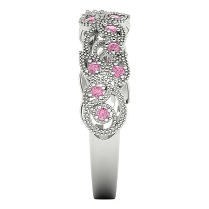 0.17 cttw Simulated Pink Diamond Round Cut White Gold Eternity Wedding Band
