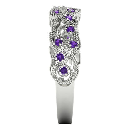 0.17 cttw Natural Amethyst Round Cut White Gold Eternity Wedding Band