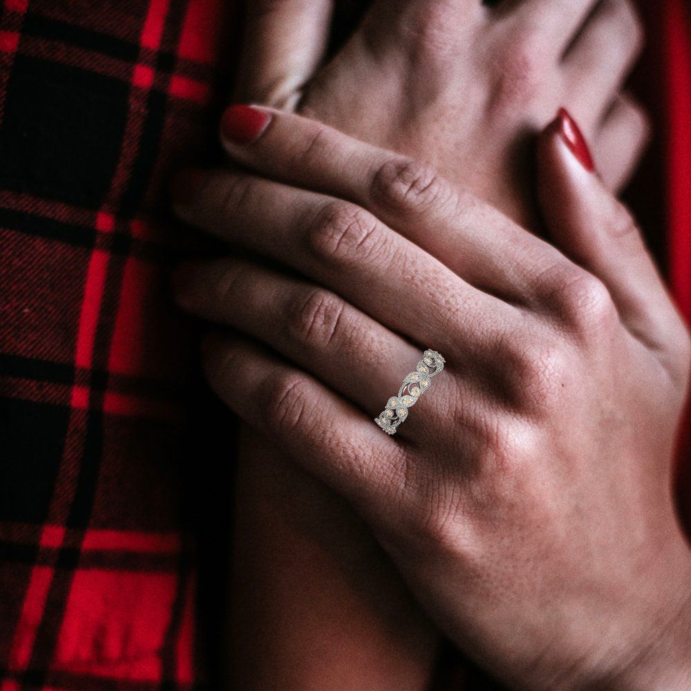 0.17 cttw Natural Morganite Round Cut White Gold Eternity Wedding Band