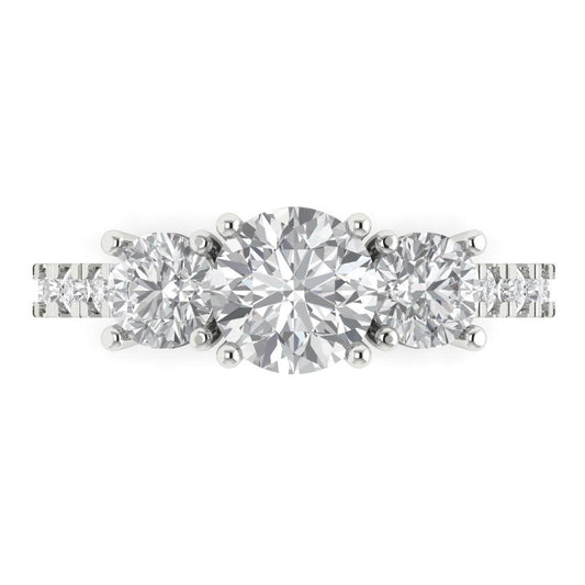 1.97 cttw Zirconia Simulated Diamond Three-Stone Engagement Ring - Solid White Gold (VVS1, Round Cut,6.5mm)