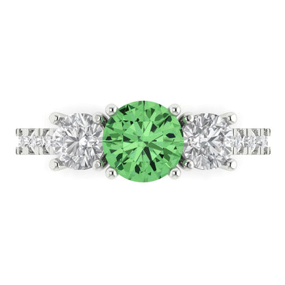 1.97 cttw Zirconia Simulated Green Diamond Three-Stone Engagement Ring - Solid Gold (VVS1, Round Cut,6.5mm)