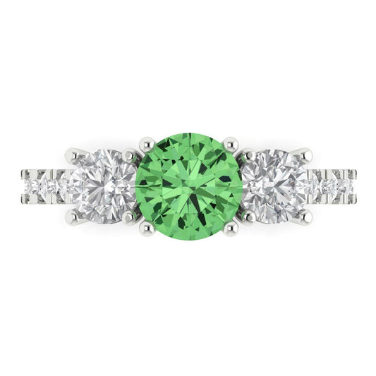 1.97 cttw Zirconia Simulated Green Diamond Three-Stone Engagement Ring - Solid White Gold (VVS1, Round Cut,6.5mm)