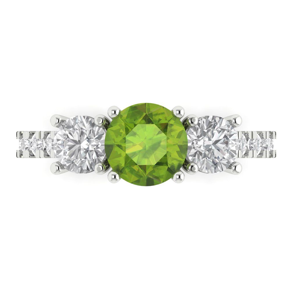 1.97 cttw Natural Peridot Three-Stone Engagement Ring - Solid Gold (Round Cut,6.5mm)