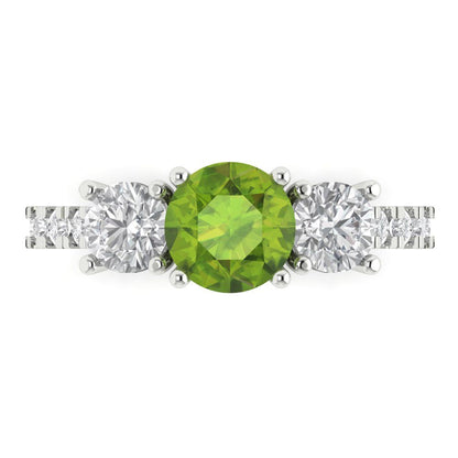 1.97 cttw Natural Peridot Three-Stone Engagement Ring - Solid Gold (Round Cut,6.5mm)