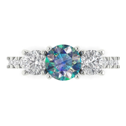 1.97 cttw Blue Moissanite Three-Stone Engagement Ring - Solid Gold (Round Cut,6.5mm)