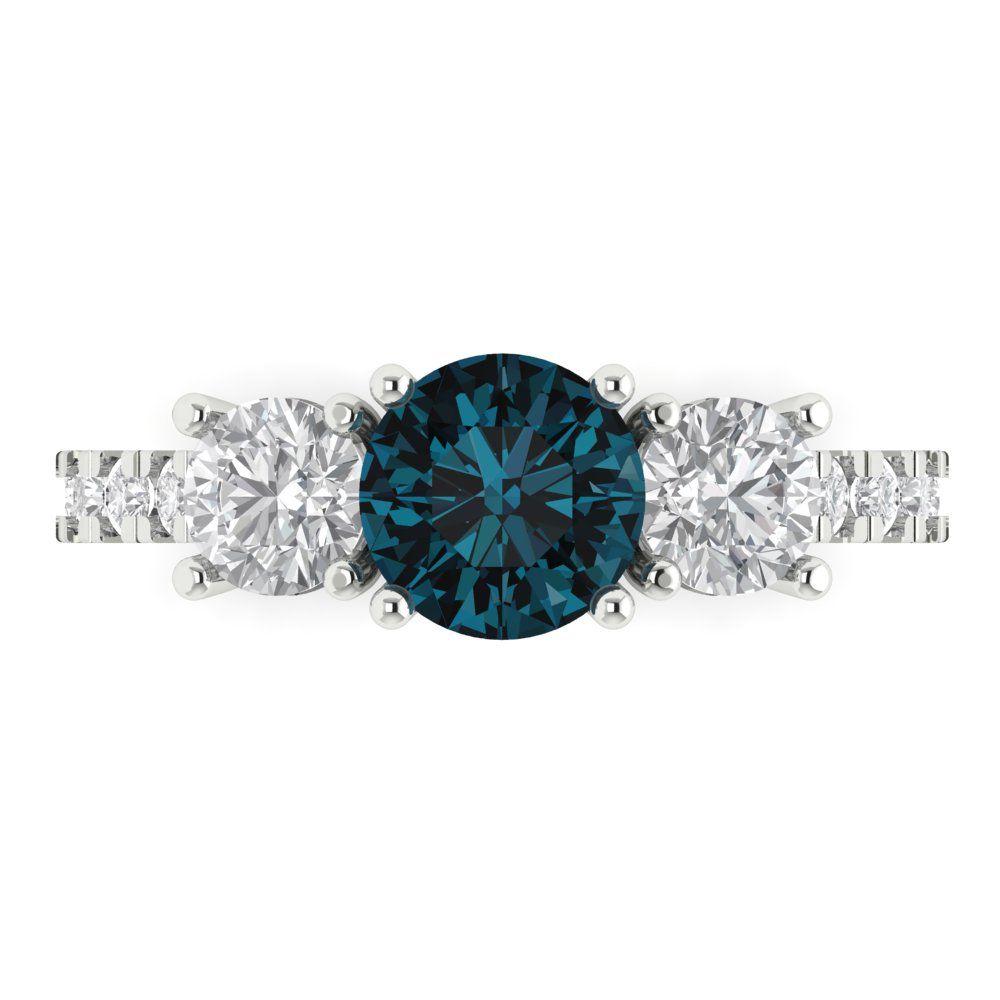 1.97 cttw Natural London Blue Topaz Three-Stone Engagement Ring - Solid Gold (Round Cut,6.5mm)