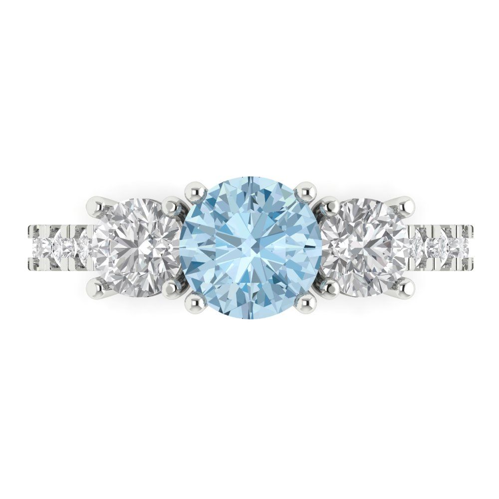 1.97 cttw Natural Sky Blue Topaz Three-Stone Engagement Ring - Solid Gold (Round Cut,6.5mm)