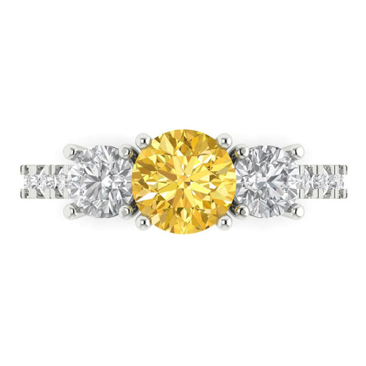 1.97 cttw Natural Citrine Three-Stone Engagement Ring - Solid White Gold (VVS1, Round Cut,6.5mm)