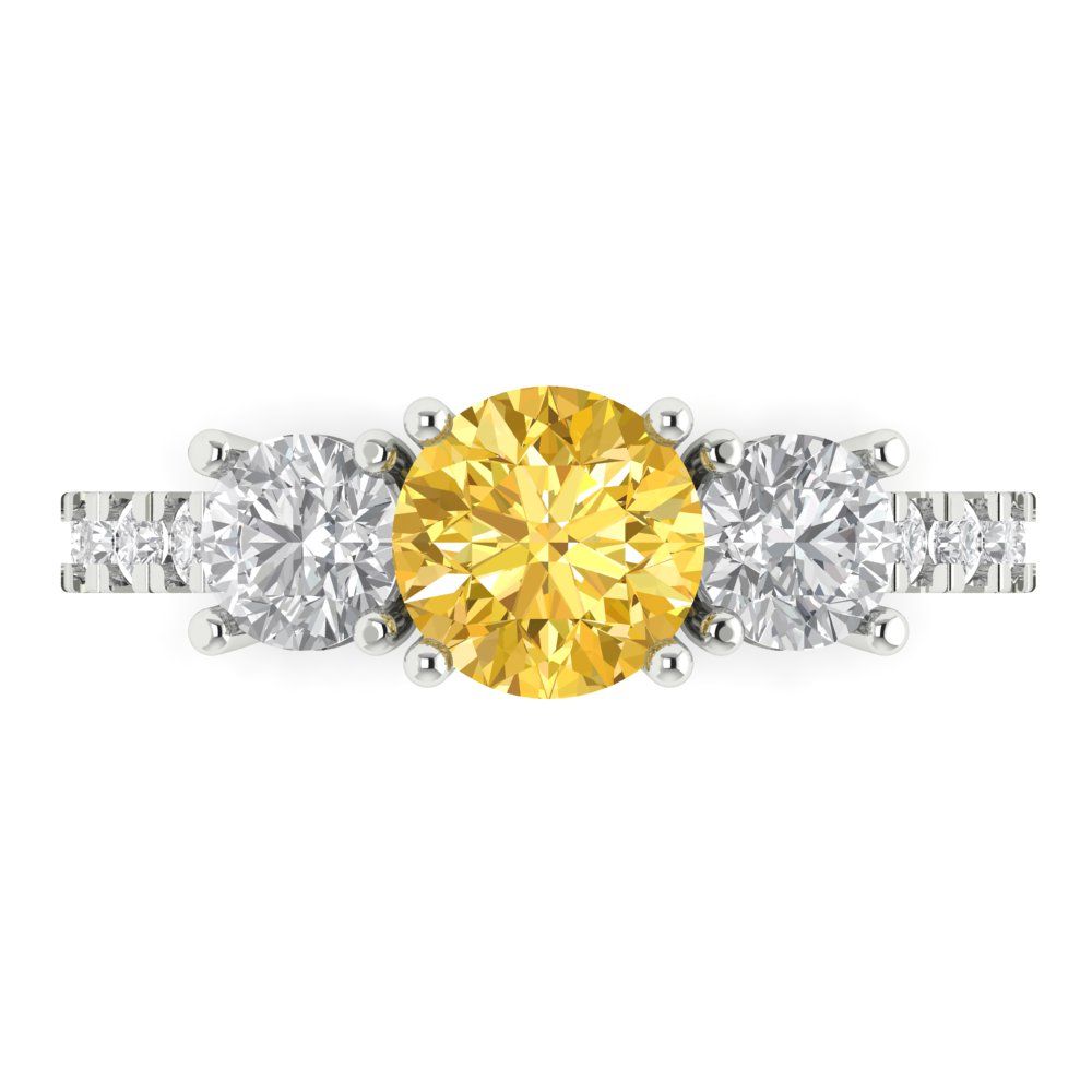 1.97 cttw Zirconia Simulated Yellow Diamond Three-Stone Engagement Ring - Solid Gold (VVS1, Round Cut,6.5mm)