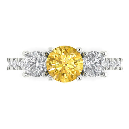 1.97 cttw Zirconia Simulated Yellow Diamond Three-Stone Engagement Ring - Solid Gold (VVS1, Round Cut,6.5mm)