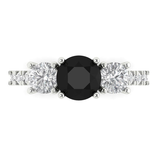 1.97 cttw Natural Onyx Three-Stone Engagement Ring - Solid White Gold (VVS1, Round Cut,6.5mm)