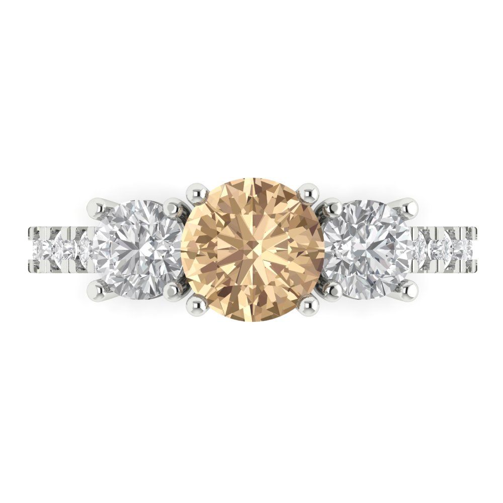 1.97 cttw Yellow Moissanite Three-Stone Engagement Ring - Solid Gold (Round Cut,6.5mm)