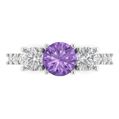 1.97 cttw Simulated Alexandrite Three-Stone Engagement Ring - Solid Gold (Round Cut,6.5mm)