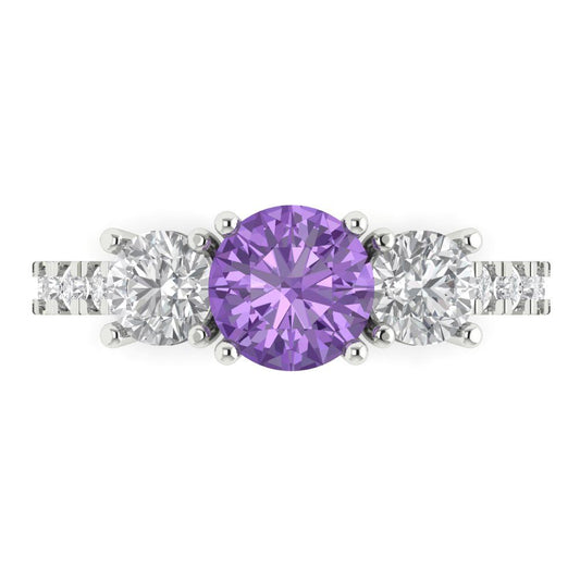 1.97 cttw Simulated Alexandrite Three-Stone Engagement Ring - Solid White Gold (VVS1, Round Cut,6.5mm)