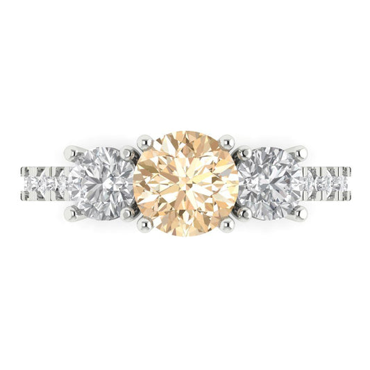 1.97 cttw Natural Morganite Three-Stone Engagement Ring - Solid White Gold (VVS1, Round Cut,6.5mm)