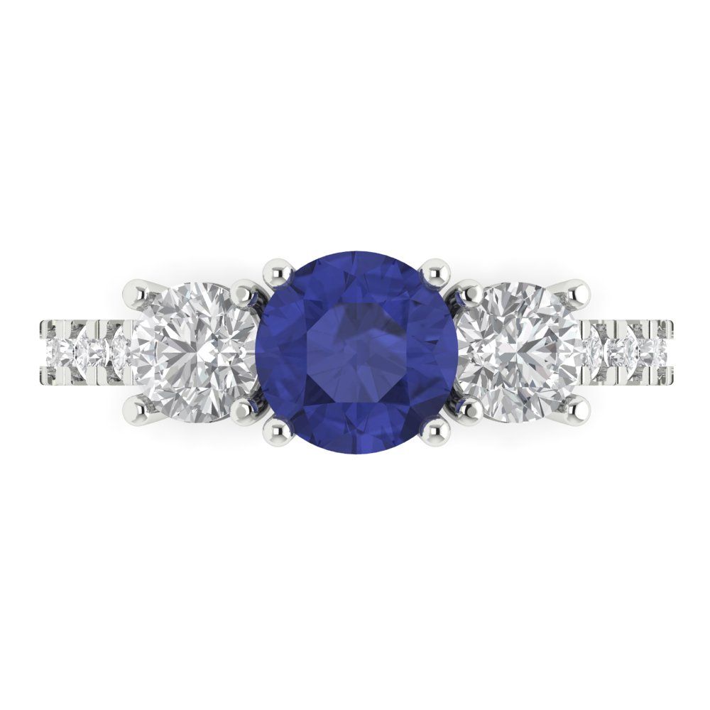 1.97 cttw Simulated Tanzanite Three-Stone Engagement Ring - Solid Gold (Round Cut,6.5mm)