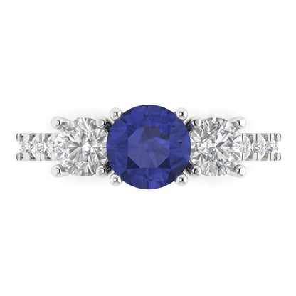 1.97 cttw Simulated Tanzanite Three-Stone Engagement Ring - Solid Gold (Round Cut,6.5mm)