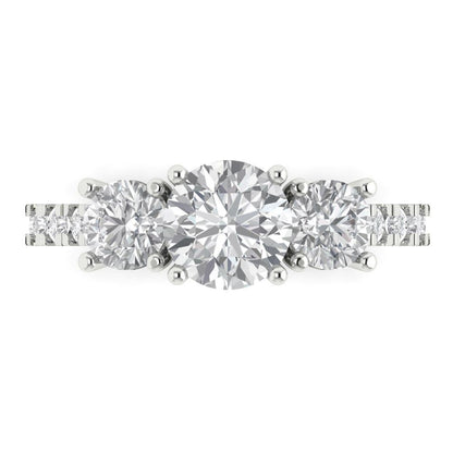 2 .02 ct Brilliant Round Cut Natural Diamond Stone Clarity VS1-2 Color G-H White Gold Solitaire with Accents Three-Stone Ring