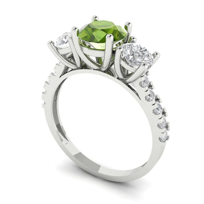 1.97 cttw Natural Peridot Three-Stone Engagement Ring - Solid Gold (Round Cut,6.5mm)