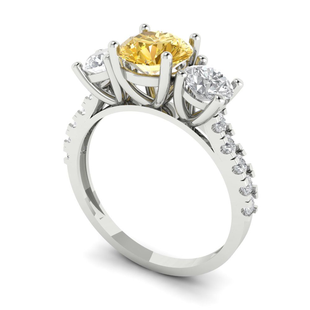 1.97 cttw Yellow Moissanite Three-Stone Engagement Ring - Solid Gold (Round Cut,6.5mm)