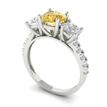 1.97 cttw Yellow Moissanite Three-Stone Engagement Ring - Solid Gold (Round Cut,6.5mm)
