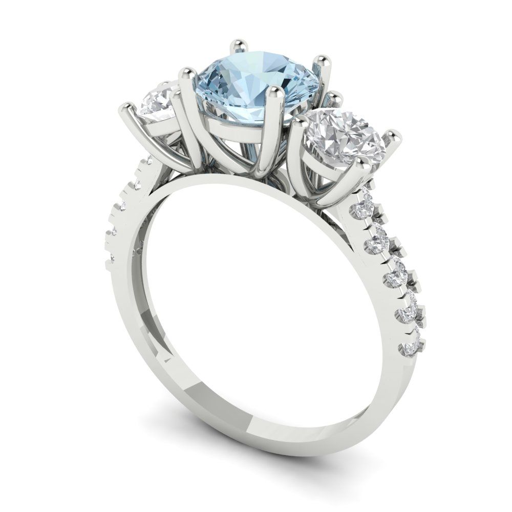 1.97 cttw Natural Swiss Blue Topaz Three-Stone Engagement Ring - Solid Gold (Round Cut,6.5mm)