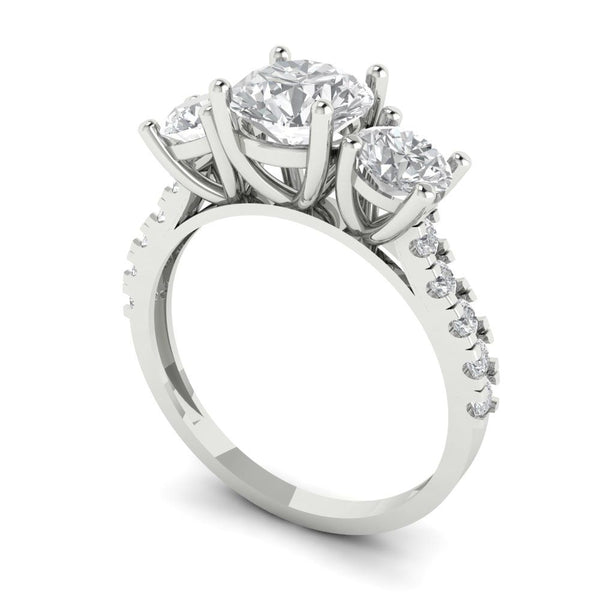 2 ct Brilliant Round Cut White Sapphire Stone White Gold Solitaire with Accents Three-Stone Ring