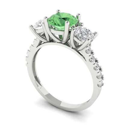 1.97 cttw Zirconia Simulated Green Diamond Three-Stone Engagement Ring - Solid Gold (VVS1, Round Cut,6.5mm)