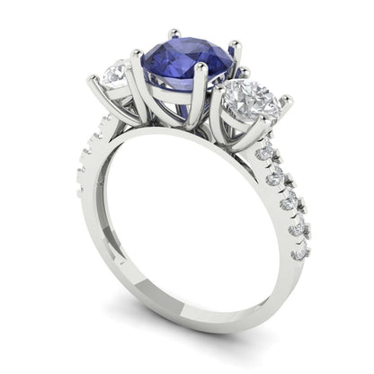 1.97 cttw Simulated Tanzanite Three-Stone Engagement Ring - Solid Gold (Round Cut,6.5mm)