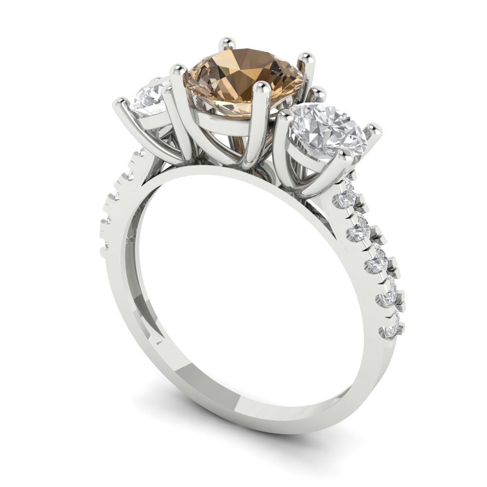1.97 cttw Zirconia Simulated Champagne Diamond Three-Stone Engagement Ring - Solid Gold (VVS1, Round Cut,6.5mm)