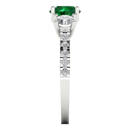 1.97 cttw Simulated Emerald Three-Stone Engagement Ring - Solid Gold (Round Cut,6.5mm)