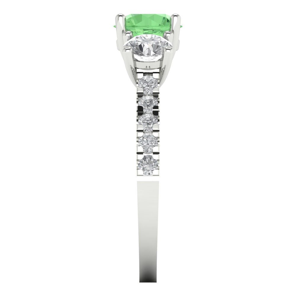 1.97 cttw Zirconia Simulated Green Diamond Three-Stone Engagement Ring - Solid Gold (VVS1, Round Cut,6.5mm)