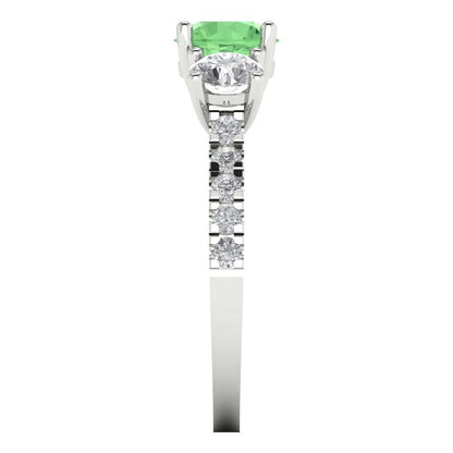 1.97 cttw Zirconia Simulated Green Diamond Three-Stone Engagement Ring - Solid Gold (VVS1, Round Cut,6.5mm)