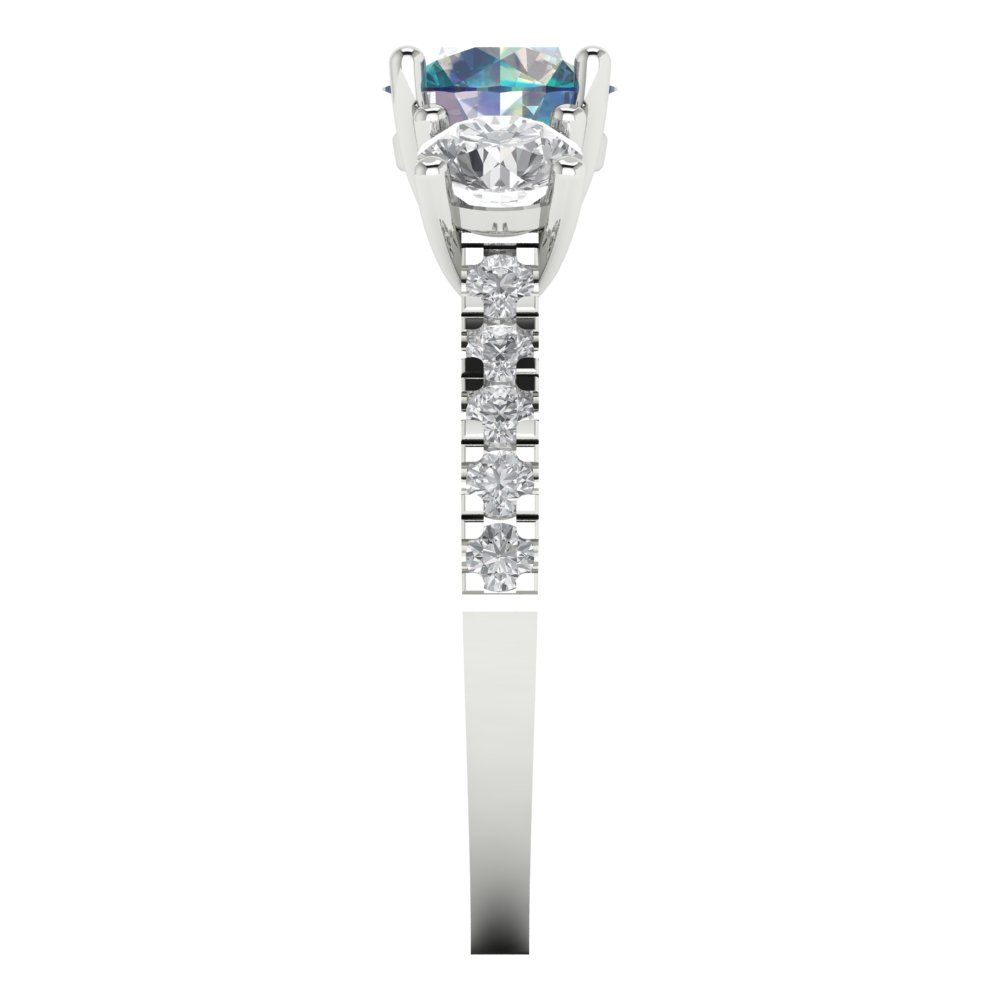 1.97 cttw Blue Moissanite Three-Stone Engagement Ring - Solid Gold (Round Cut,6.5mm)