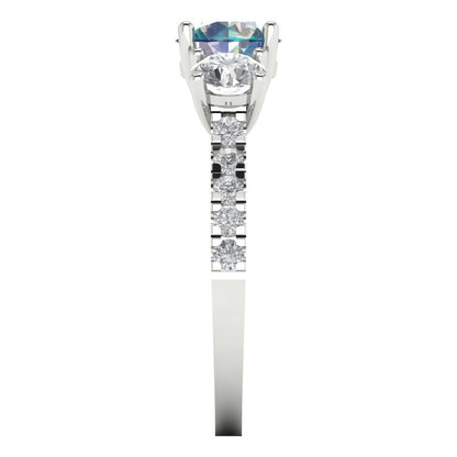 1.97 cttw Blue Moissanite Three-Stone Engagement Ring - Solid Gold (Round Cut,6.5mm)