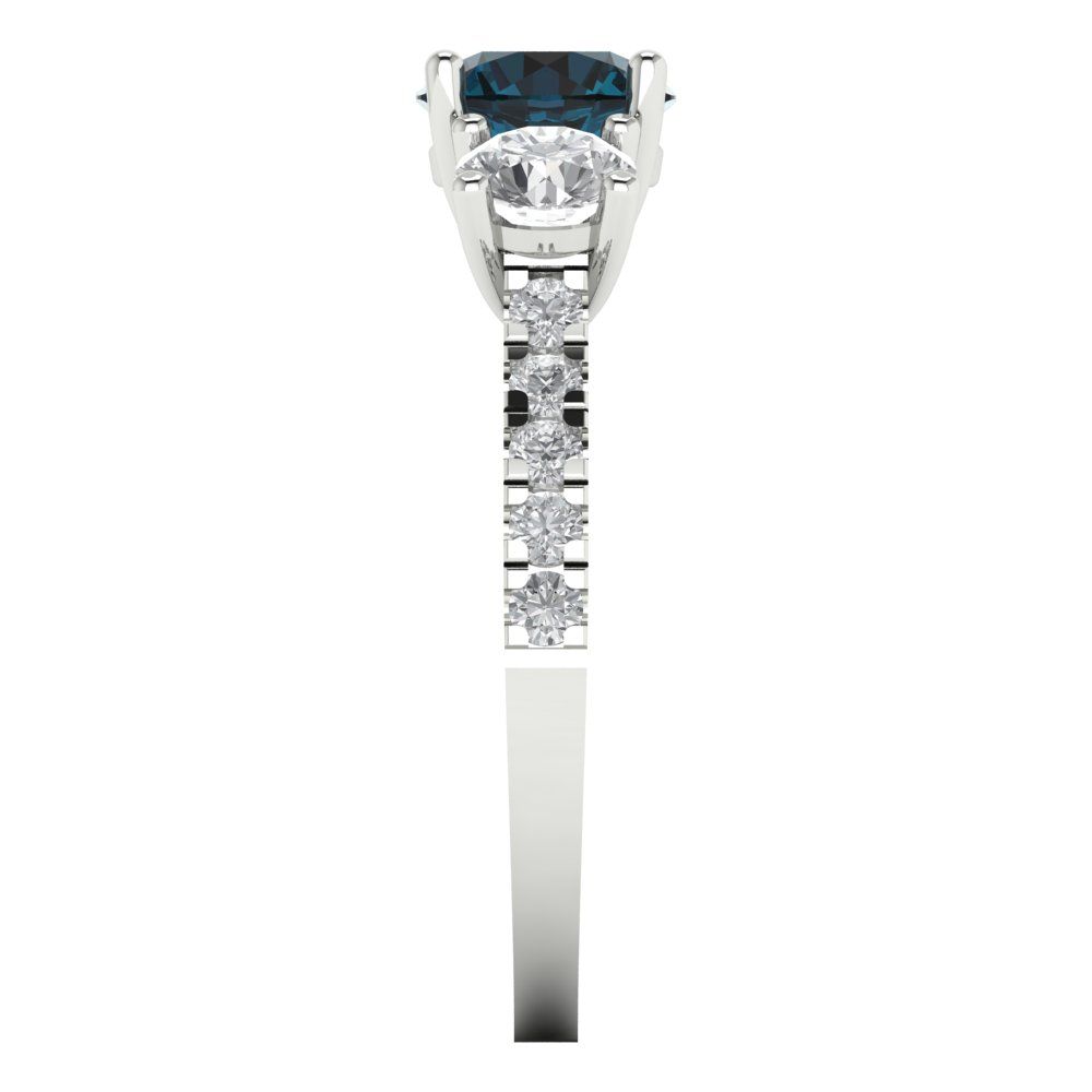 1.97 cttw Natural London Blue Topaz Three-Stone Engagement Ring - Solid Gold (Round Cut,6.5mm)