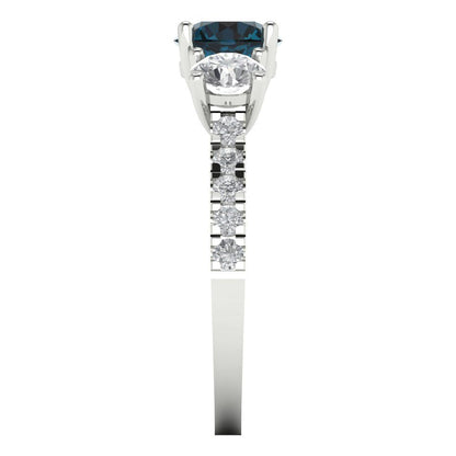 1.97 cttw Natural London Blue Topaz Three-Stone Engagement Ring - Solid Gold (Round Cut,6.5mm)