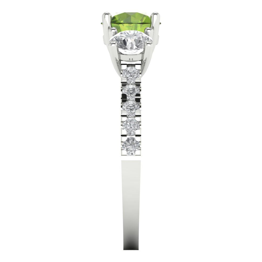 1.97 cttw Natural Peridot Three-Stone Engagement Ring - Solid Gold (Round Cut,6.5mm)