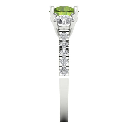 1.97 cttw Natural Peridot Three-Stone Engagement Ring - Solid Gold (Round Cut,6.5mm)
