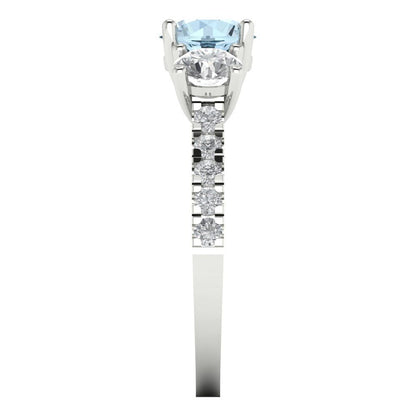 1.97 cttw Natural Swiss Blue Topaz Three-Stone Engagement Ring - Solid Gold (Round Cut,6.5mm)