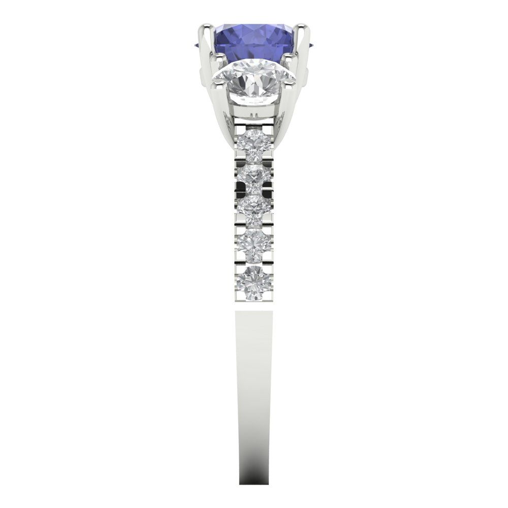 1.97 cttw Simulated Tanzanite Three-Stone Engagement Ring - Solid Gold (Round Cut,6.5mm)