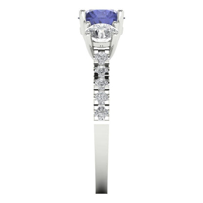 1.97 cttw Simulated Tanzanite Three-Stone Engagement Ring - Solid Gold (Round Cut,6.5mm)