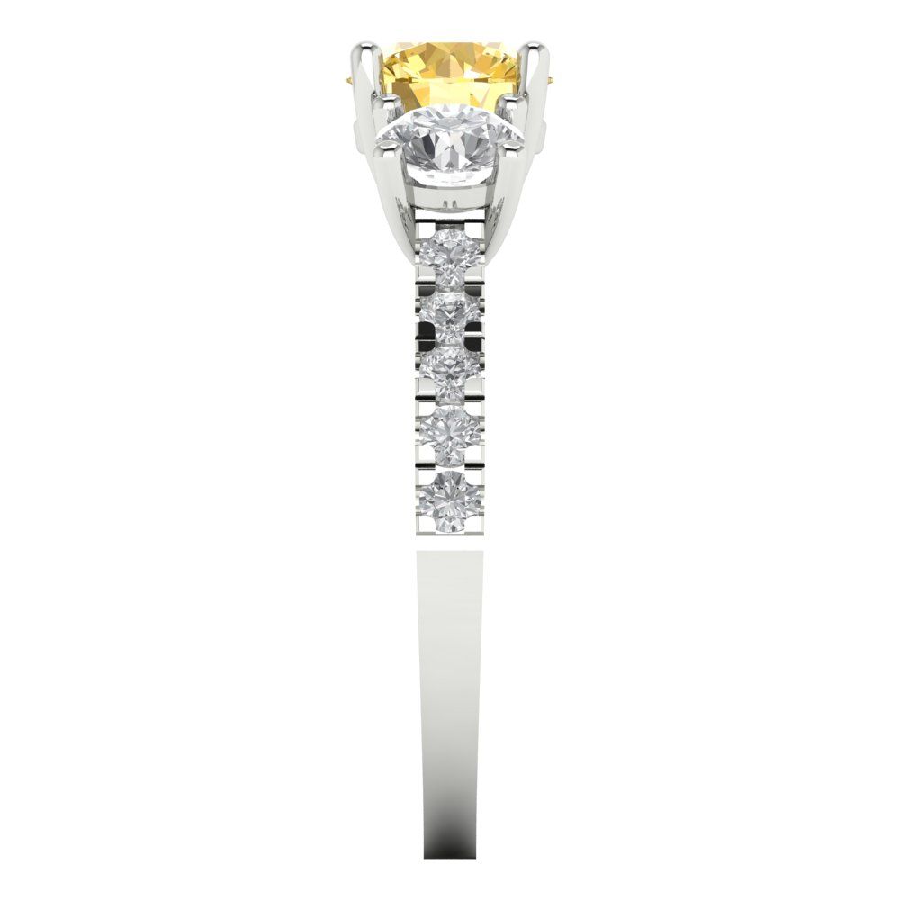 1.97 cttw Zirconia Simulated Yellow Diamond Three-Stone Engagement Ring - Solid Gold (VVS1, Round Cut,6.5mm)