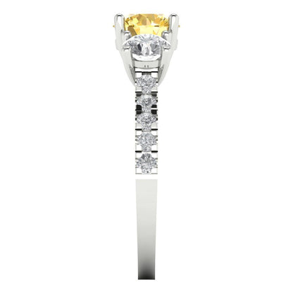 1.97 cttw Zirconia Simulated Yellow Diamond Three-Stone Engagement Ring - Solid Gold (VVS1, Round Cut,6.5mm)