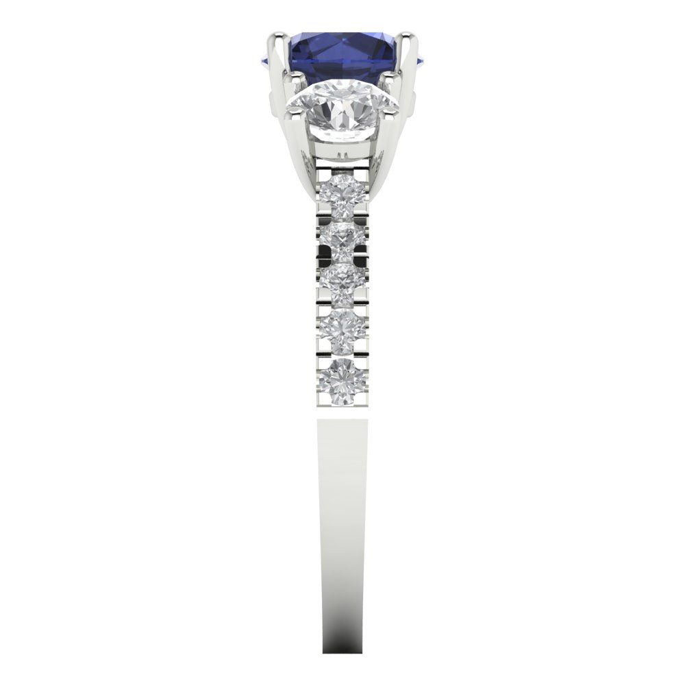 1.97 cttw Simulated Blue Sapphire Three-Stone Engagement Ring - Solid Gold (Round Cut,6.5mm)