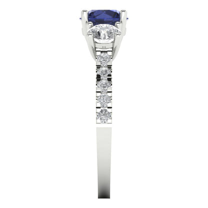 1.97 cttw Simulated Blue Sapphire Three-Stone Engagement Ring - Solid Gold (Round Cut,6.5mm)