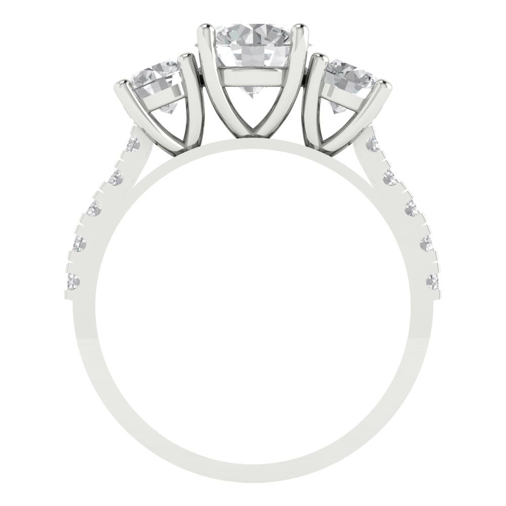 1.97 cttw Zirconia Simulated Diamond Three-Stone Engagement Ring - Solid Gold (VVS1, Round Cut,6.5mm)
