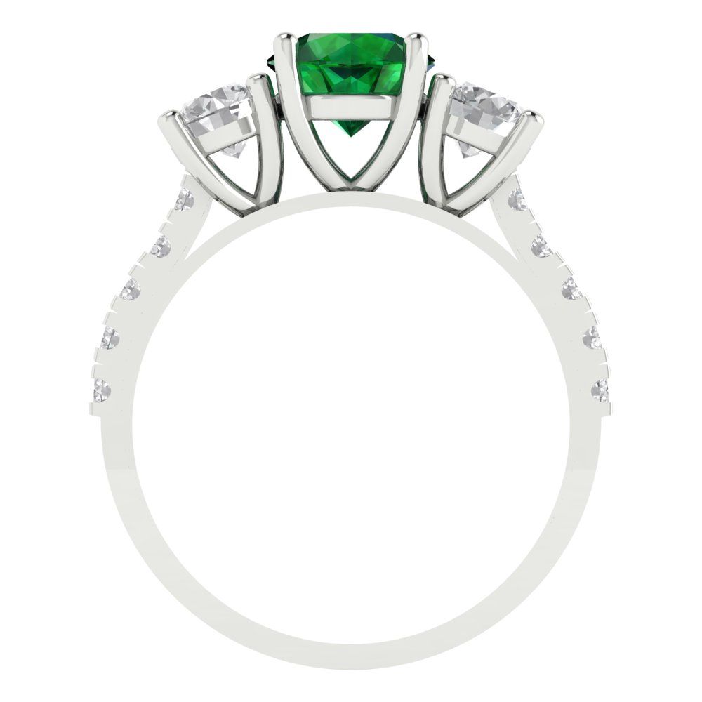 1.97 cttw Simulated Emerald Three-Stone Engagement Ring - Solid Gold (Round Cut,6.5mm)